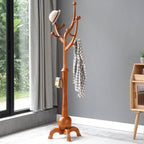 Porte-manteau sur pied en bois d'hévéa forme branche d'arbre avec 8 crochets - 24,5 L x 70,87 H