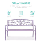 Banc d'extérieur en acier Best Choice Products, mobilier de jardin pour terrasse ou porche avec dossier à motif floral