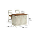 Ensemble d'îlot de cuisine 3 pièces Monarch de Homestyles en bois blanc cassé avec dessus en bois à abattant – 48 po x 25 po x 36 po