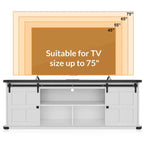 Meuble TV 70 po pour téléviseurs 75 po, centre de divertissement style ferme avec portes coulissantes de grange et armoires de rangement, table console TV média moderne