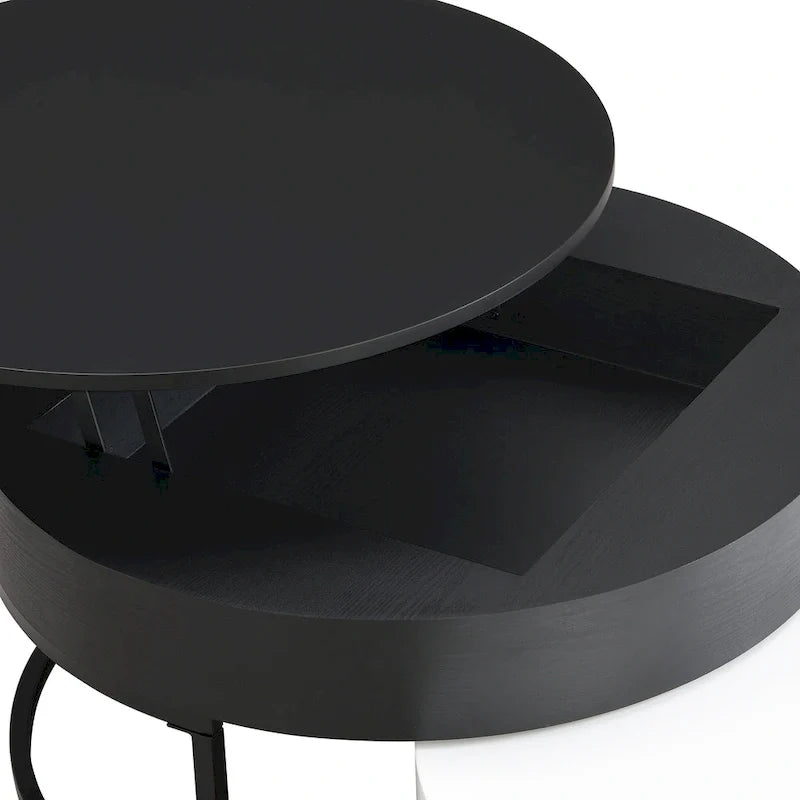 Tables basses gigognes rondes modernes à plateau relevable avec 2 tiroirs