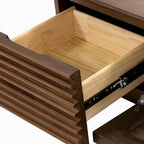Meuble TV minimaliste avec tiroirs, console multimédia en bois massif avec placards, porte abattante, placage noyer, entièrement assemblé