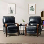 Ensemble de 2 fauteuils inclinables manuels en cuir véritable, inclinaison à 159°