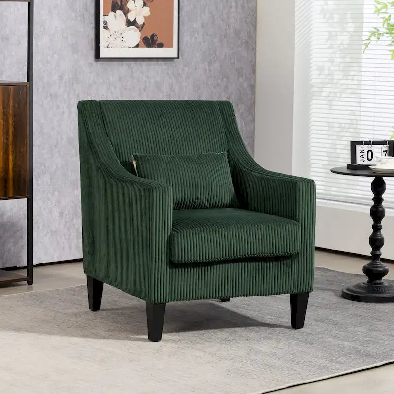 Emerald 26.77 Upholstered Arm Chair with Scooped Arms and Rubber Wood Legs
