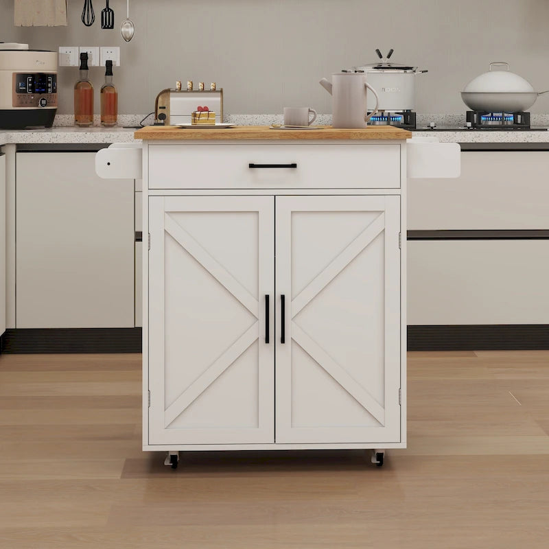 Rolling Kitchen Island with Rubberwood Top