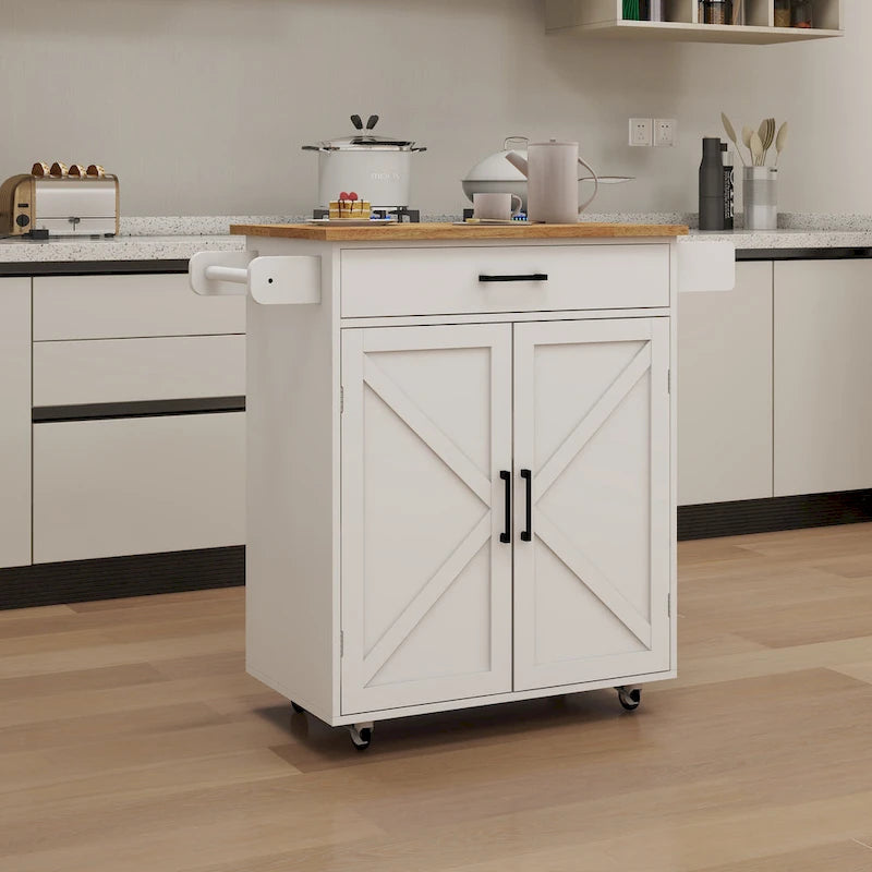 Rolling Kitchen Island with Rubberwood Top