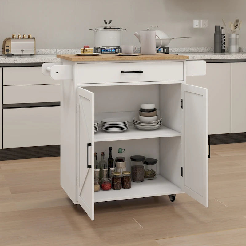 Rolling Kitchen Island with Rubberwood Top
