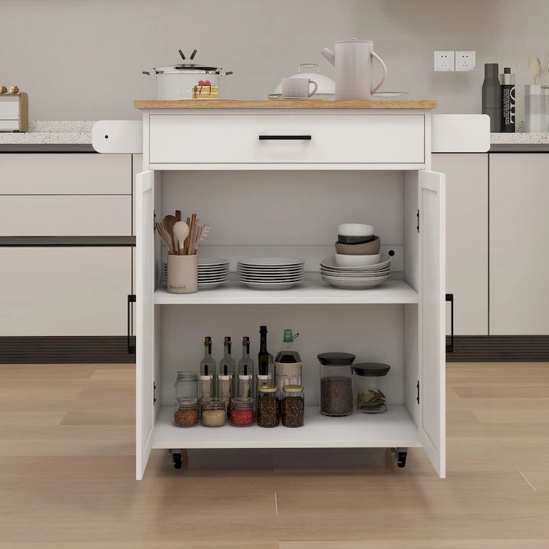 Rolling Kitchen Island with Rubberwood Top