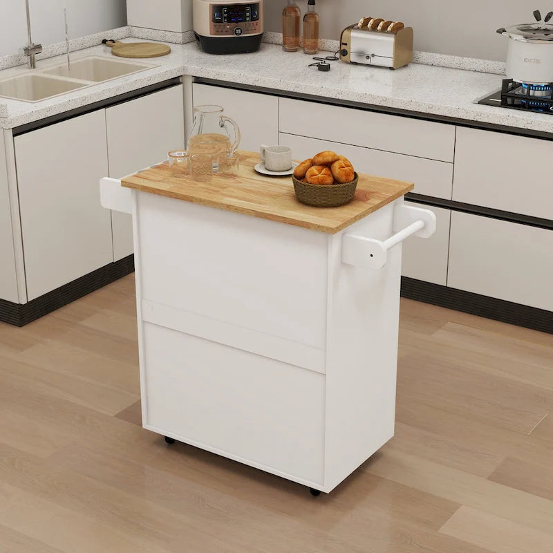 Rolling Kitchen Island with Rubberwood Top