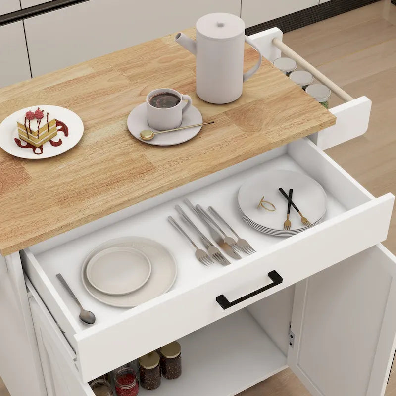 Rolling Kitchen Island with Rubberwood Top