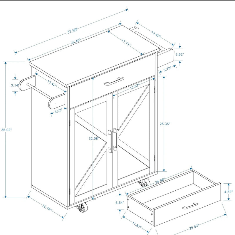 Rolling Kitchen Island with Rubberwood Top