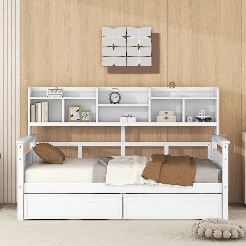 Twin Daybed with Storage Drawers & Shelf