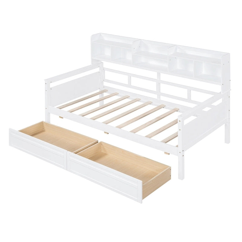 Twin Daybed with Storage Drawers & Shelf