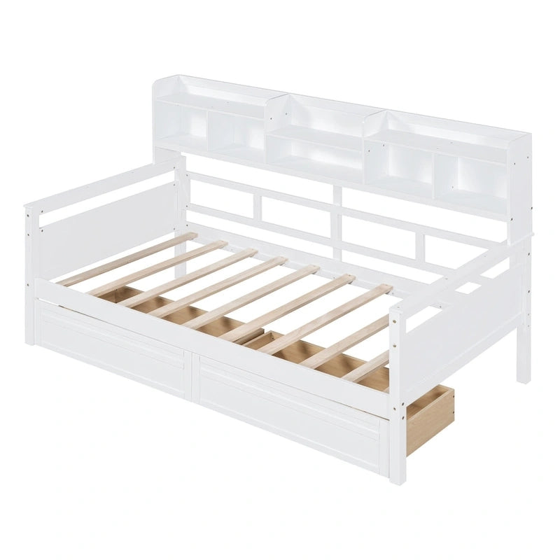 Twin Daybed with Storage Drawers & Shelf