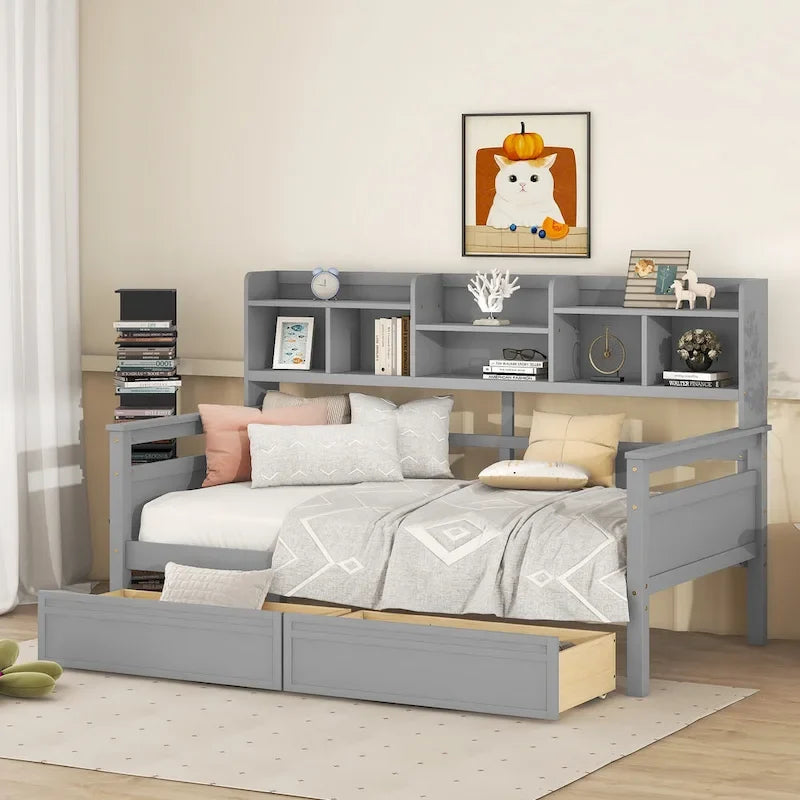 Twin Daybed with Storage Drawers & Shelf