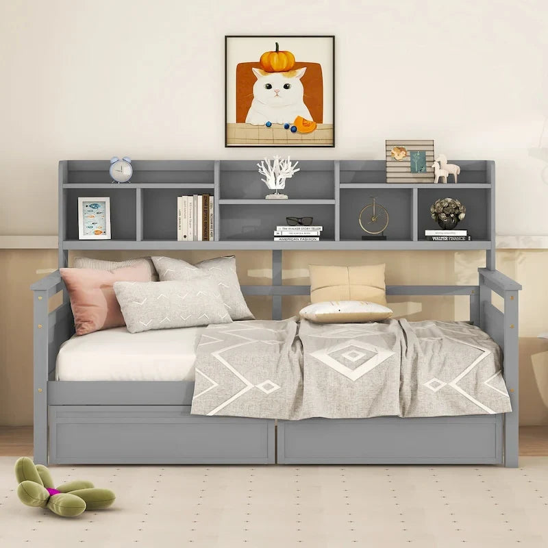 Twin Daybed with Storage Drawers & Shelf