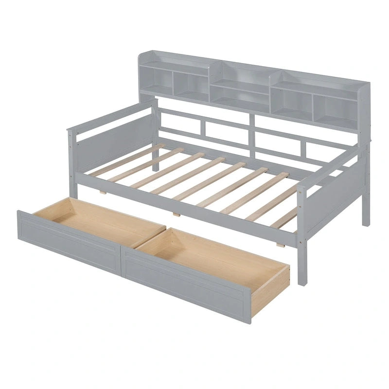 Twin Daybed with Storage Drawers & Shelf