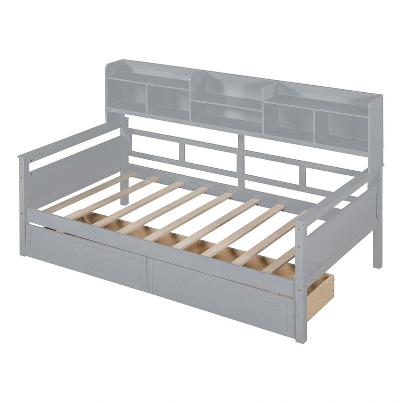 Twin Daybed with Storage Drawers & Shelf