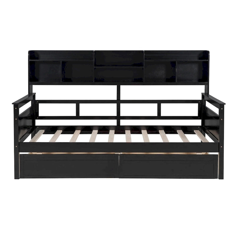 Twin Daybed with Storage Drawers & Shelf