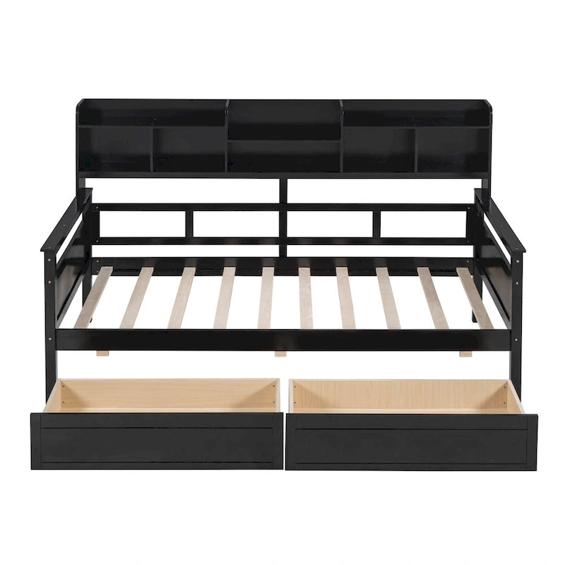 Twin Daybed with Storage Drawers & Shelf
