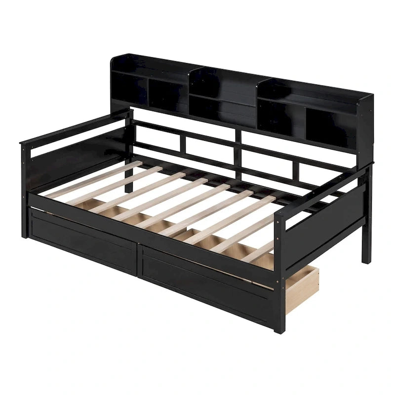Twin Daybed with Storage Drawers & Shelf