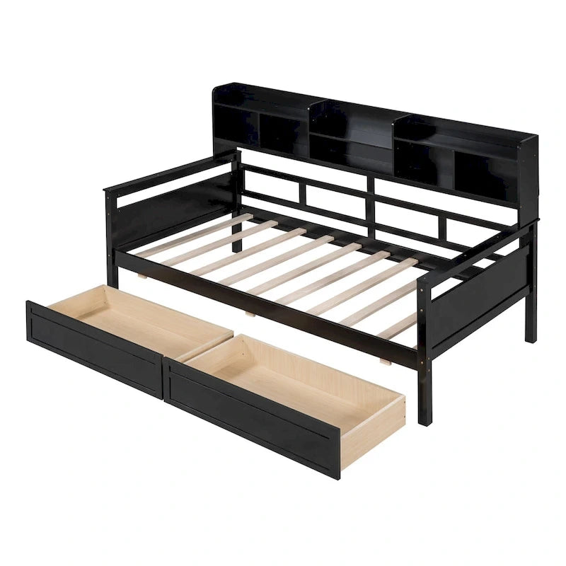 Twin Daybed with Storage Drawers & Shelf