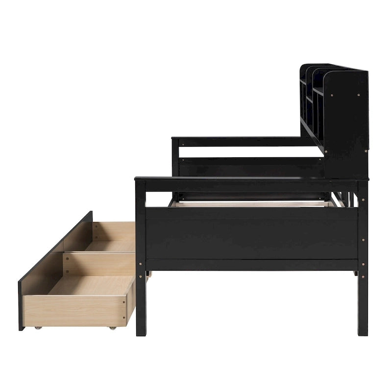 Twin Daybed with Storage Drawers & Shelf