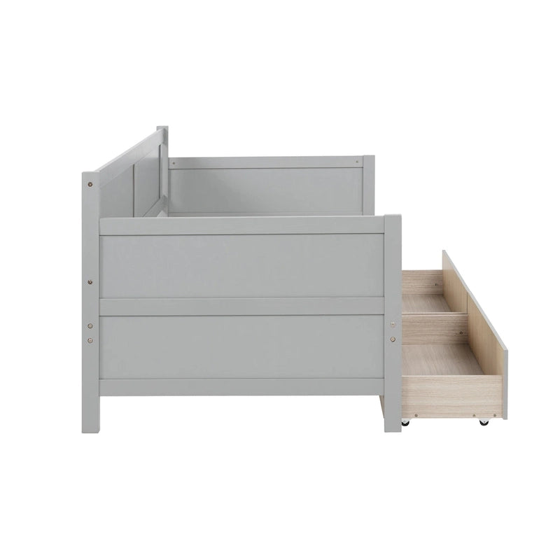Twin Size Daybed Pine Wood Sofa Bed Frame with 2 Storage Drawers