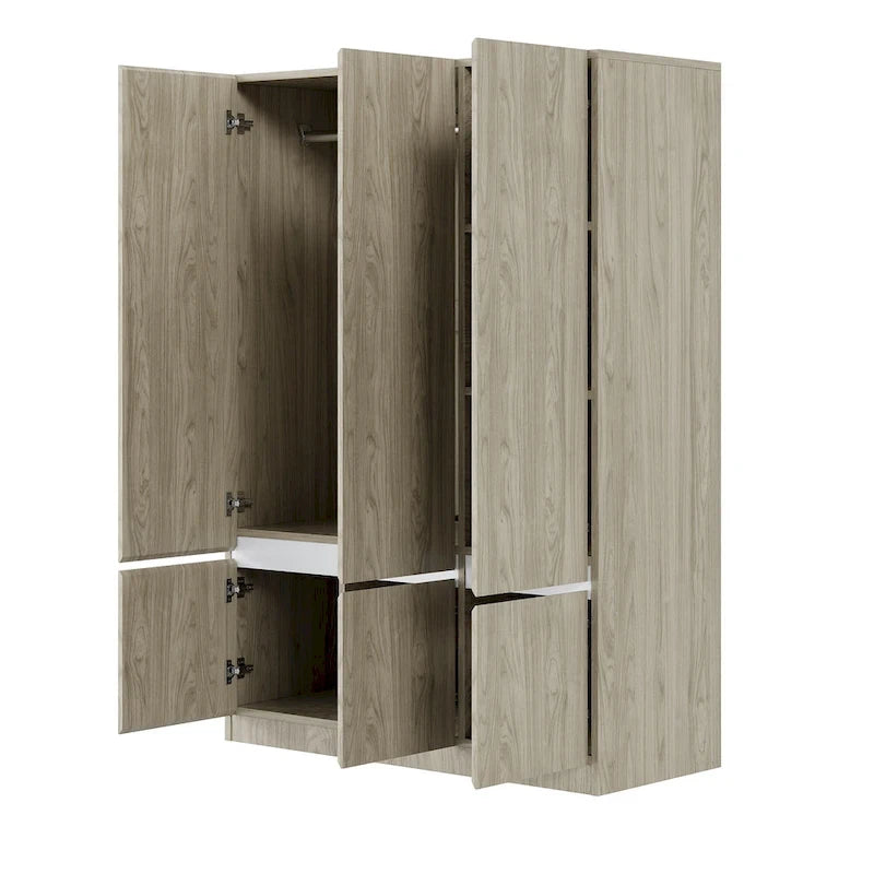 Freestanding Armoire Wardrobe Bedroom Clothing Storage Cabinet with Clothes Rail 6-Door Wooden Wardrobe Closet