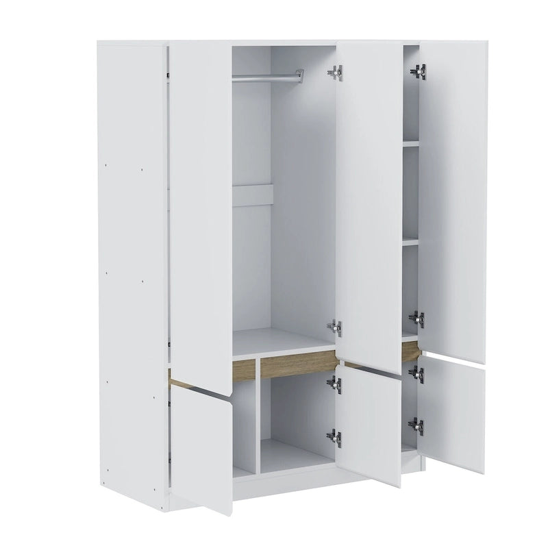 Freestanding Armoire Wardrobe Bedroom Clothing Storage Cabinet with Clothes Rail 6-Door Wooden Wardrobe Closet