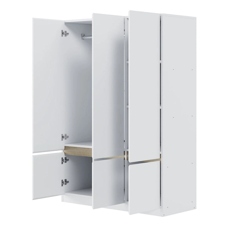 Freestanding Armoire Wardrobe Bedroom Clothing Storage Cabinet with Clothes Rail 6-Door Wooden Wardrobe Closet