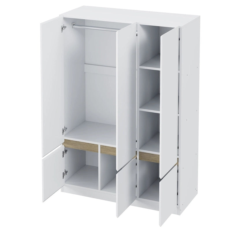 Freestanding Armoire Wardrobe Bedroom Clothing Storage Cabinet with Clothes Rail 6-Door Wooden Wardrobe Closet