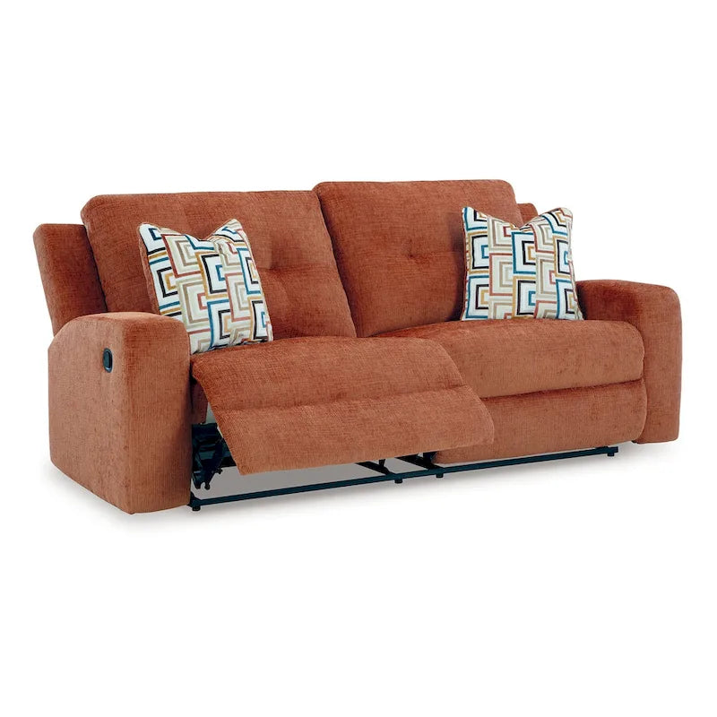 Genna Manual Recliner Sofa, Spice Orange Polyester, 2 Pillow 87 Inch