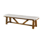 Banquette de salle à manger capitonnée de 175 cm avec piètement en tréteaux | Bois brun et assise blanc cassé