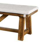Banquette de salle à manger capitonnée de 175 cm avec piètement en tréteaux | Bois brun et assise blanc cassé