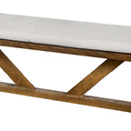Banquette de salle à manger capitonnée de 175 cm avec piètement en tréteaux | Bois brun et assise blanc cassé