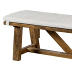 Banquette de salle à manger capitonnée de 175 cm avec piètement en tréteaux | Bois brun et assise blanc cassé
