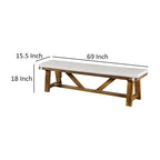 Banquette de salle à manger capitonnée de 175 cm avec piètement en tréteaux | Bois brun et assise blanc cassé