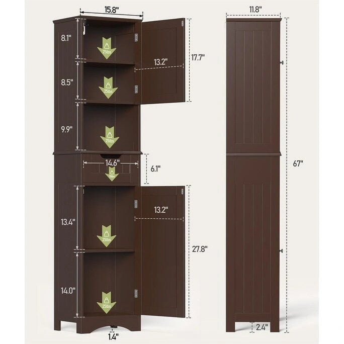 67" Narrow Bathroom Storage Tower