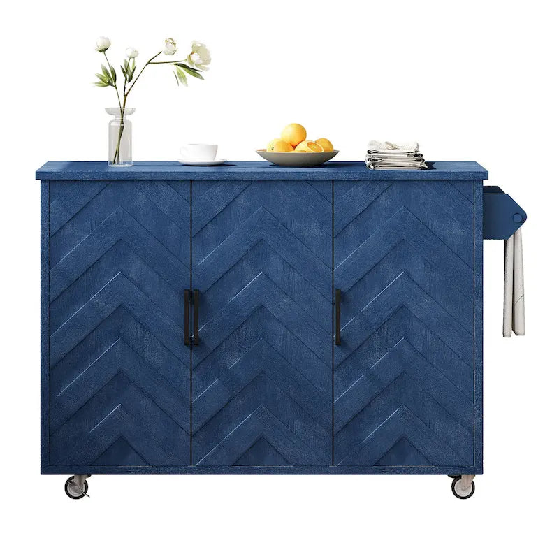 51.2W Kitchen Island with Drop Leaf, Farmhouse Kitchen Island on Wheels with Internal Storage Rack Rolling Kitchen Cart