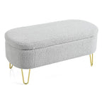Banc de rangement ottoman ovale avec couvercle rabattable et pieds dorés