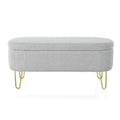 Banc de rangement ottoman ovale avec couvercle rabattable et pieds dorés