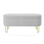 Banc de rangement ottoman ovale avec couvercle rabattable et pieds dorés