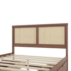 Lit plate-forme de rangement avec tête de lit en rotin