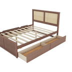 Lit plate-forme de rangement avec tête de lit en rotin