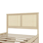 Lit plate-forme de rangement avec tête de lit en rotin