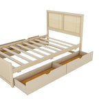 Lit plate-forme de rangement avec tête de lit en rotin