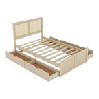 Lit plate-forme de rangement avec tête de lit en rotin