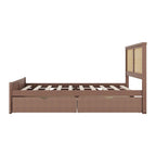 Lit plate-forme de rangement avec tête de lit en rotin