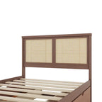 Lit plate-forme de rangement avec tête de lit en rotin